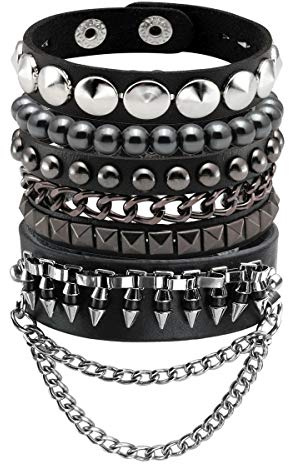 Eigso Gothic Punk Nietenarmband breites Armband PU Lederarmband für Damen und Herren Rock Biker