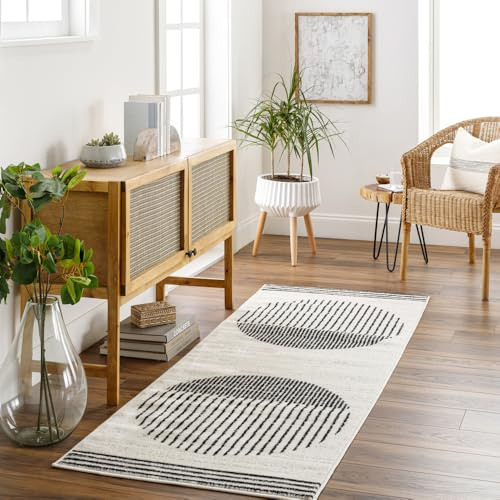 Livabliss Nairobi Teppich Wohnzimmer Boho, großer Teppich Schlafzimmer 80x220 cm - Teppiche für Esszimmer mit geometrischem Muster, Skandinavischer Wohnzimmerteppich modern in Elfenbein, Schwarz