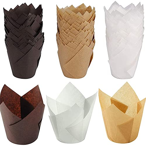 150 Stücke Cupcake Backpapier für Cupcakes Muffins, Tulpen Muffinförmchen Papier, Tulpe Muffin Fälle, für Haus und Party Wrapping Kuchen（Dunkelbraun, Hellbraun und Weiß）