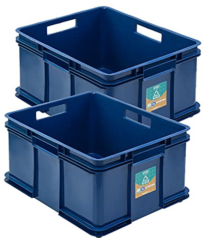 PAFEN 2 x euro stapellåda Bruno Eco blå eurobox stapellåda 54 l transport eurobehållare