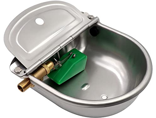 Automatic Dog Water Bowl with Brass Float Valve and Drain Hole, 304 Stainless Steel Dog Water Dispenser Livestock Waterer for Dog Chicken Cattle Pig Goat Sheep