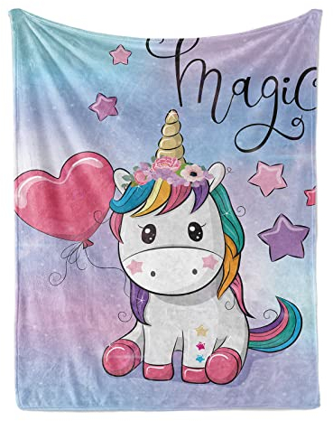 FEELJAM Coperta di flanella di unicorno rosa per ragazze, coperta per bambini (Multicolore, 130 * 150)