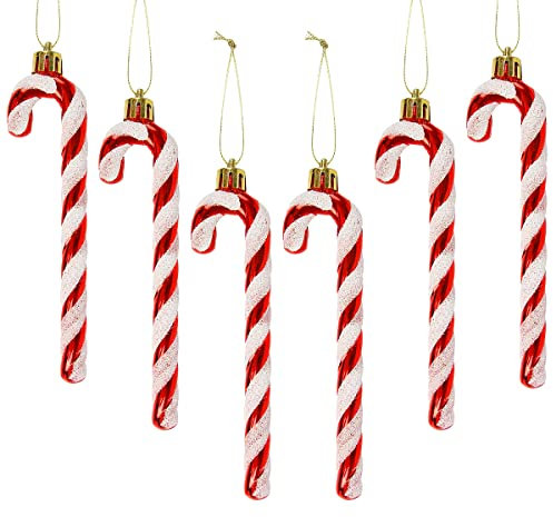 Jagowa 6 Pcs Christmas Glitter Candy Cane Christmas Tree Decorations Ornament Walking Stick Pendant Decorations