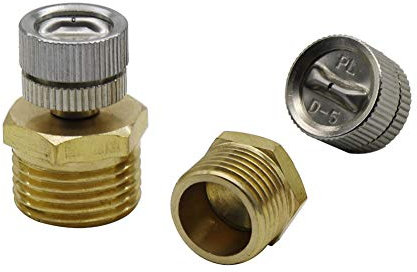 TRENTSNOOK Drip Tape Connectors 2Pcs 3/16 Thread Fan Shaped Brass Misting Nozzles 90 Degree Low Pressure Atomizing Sprayer Garden Irrigation Watering Sprinkler(Yellow with silver)