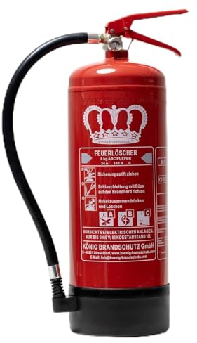 König Feuerlöscher Pulver | 6 kg | Geeignet für die Brandklassen - ABC | Zertifiziert nach DIN EN3 | Dauerdruck 10 LE | Vielseitig einsetzbar | Inkl. Wandhalterung mit Manometer