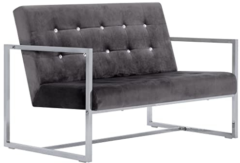 Makastle 2-Sitzer Sofa Couch Polstersofa Lounge Bank Küchensofa Sitzbank Polsterbank Sofa Küchenbank Sofabank Wohnzimmer Sitzmöbel, 114 x 78 x 81 cm Dunkelgrau Chrom und Samt