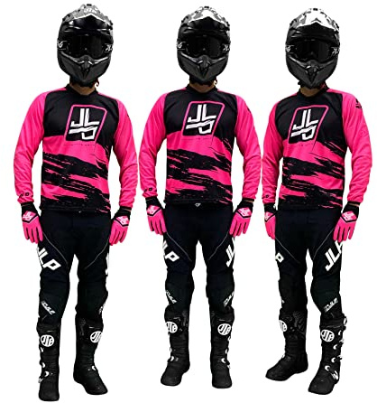 JLP RACING Tenue Enfant Pantalon Maillot Gants Moto Cross Quad Enduro VTT BMX MTB Enfant Snatch Rose Fluo