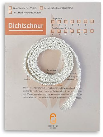 Feuerfest 123 - Ofendichtschnur Flach 10x3 mm x 4 Meter, Ofen-Dichtungsband für Kaminofen, hitzebeständig bis 500 °C, Glasgewebe, Abdichtung für Kamine & Öfen, reißfest