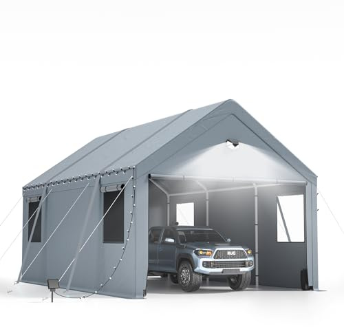10x20 Heavy Duty Carport Canopy - Extra Large Portable Car Tent Garage with Roll-up Windows and All-Season Tarp Cover,Removable Roof &Side Walls for Car, SUV,Boats&Truck Shelter Logic Storage