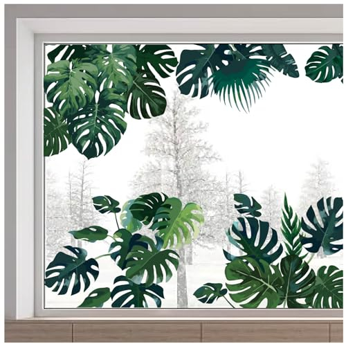 GORGECRAFT 118x30cm Tropical Leaves Window Decals Green Plants Monstera Window Clings Palm Tree Botanical Foliage Static Non Adhesive Stickers for Summer Living Room Glass Sliding Door Home Decor