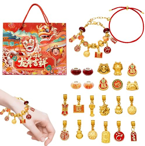 Besreey Bracelet Calendrier de l'Avent,Bracelet de l'Avent | Kit de Fabrication de Bracelets à Breloques du Calendrier de l’Avent 2024,Calendrier de l'Avent de Bijoux, Cadeaux du Nouvel an Chinois