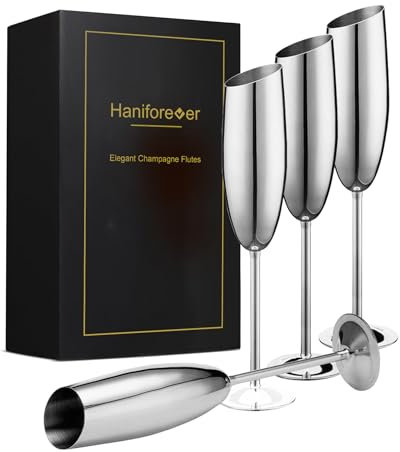 Silberne Champagnerflöten, 4er-Set, Edelstahl-Champagnergläser für Feiern, Toasten, Geburtstag, Jahrestag, Braut, Bräutigam, Herr Mrs Hochzeit, Party, langer Stiel, Metall-Weinbecher für Outdoor,