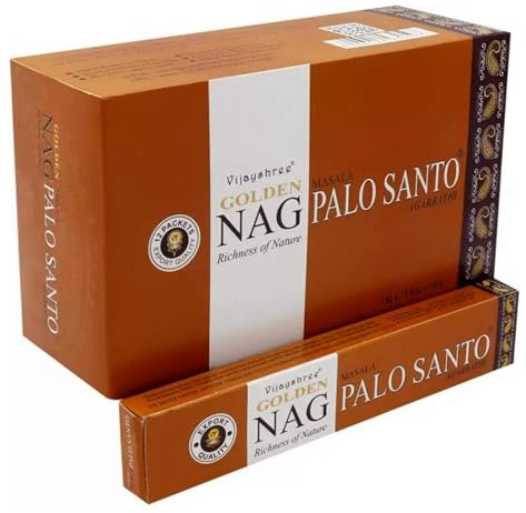 Vijayshree Golden Nag Palo Santo – 12 Packungen à 15 g = 180 g – Aromatherapie – Meditation – Spiritualität – 100% natürlich, umweltfreundlich