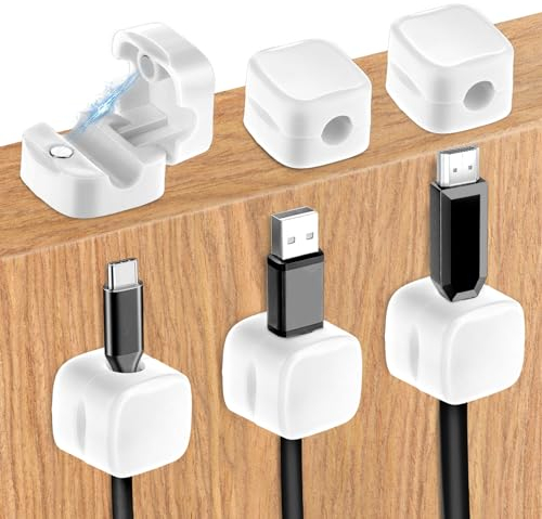 Jeffdad 6 Pcs Magnetic Cable Holder, Under Desk Cable Clips Management, Magnetic Cord Organizer, Hide Phone Charging Cable Keeper, Cord Holder for Home Office Desk Phone Car Wall(6 Pcs White)