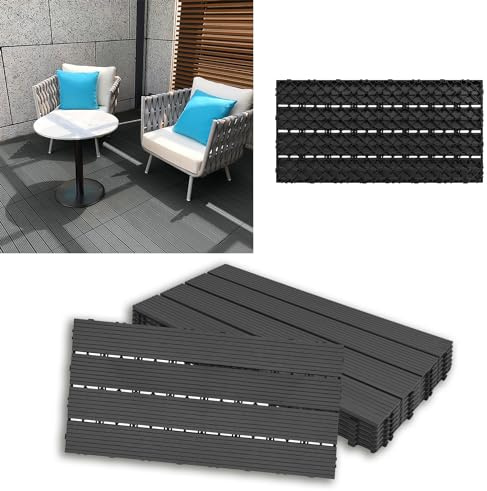 MAYTIIMO WPC Terrassenfliesen Klickfliese 1m² 6 Stück Terrassendielen Kunststoff Bodenfliese Klicksystem Fliesen für Terrasse Balkon -30 x 60cm Anthrazit