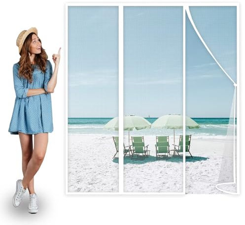 Magnetic Fly Screen Door Doors Caravan 290x270cm Mesh Fly Curtain Mosquito Net with Self-Adhesive Tape for Kitchen/Bedroom/Room Window White