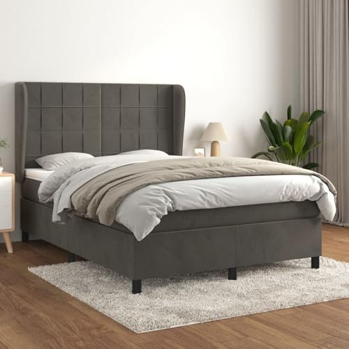 Keyroto Boxspringbett 140x200 Polsterbett 140x200 Boxspringbett Einzelbett Boxspringbett 140x200 Komplett Samt Dunkelgrau 140x200 cm