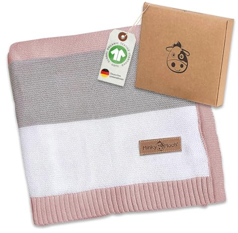 Minky Mooh Coperta per bambini in cotone biologico, Oeko-Tex 100, coperta per gattonare e prigionia, regalo per nascita e primo equipaggiamento, 94 x 72 cm, colore lilla