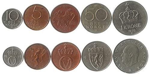 5 Norway Coins from Europe | Old Collectible Norwegian Cash Lot | Perfect Choice For Your Coin Bank, Holders And Collection Album
