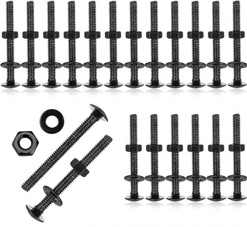 Wavanta 20 Pcs M6 Coach Bolts, M6 x 60mm Carriage Bolts, with Hexagon Nuts and Washer, Black Oxide, 304 Stainless Steel, Coach Screws
