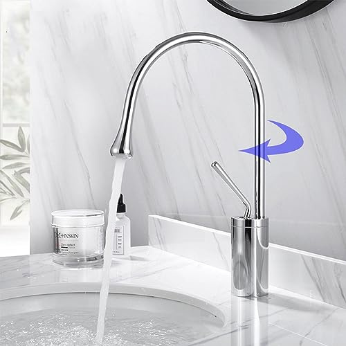 360 ° drehbarer Waschbeckenarmatur, luxuriöses modernes Design, Einhandgriff, Wasserfall-Stil, universelles Messing, 59 A, leicht und einfach zu bedienen, eleganter Küchen- und Badarmatur