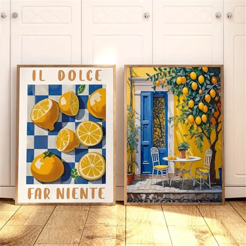 Uixxducc Moderne Bilder Wohnzimmer Wandbilder 2 Stück Aesthetic Leinwand Poster Italien Landschaft Zitronenbaum Druck Bild Schlafzimmer Wanddeko ohne Rahmen