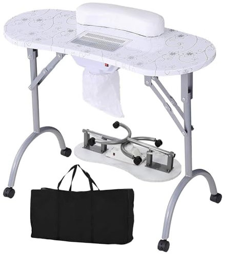 JXYQ Tavolo da Manicure Portatile, postazione di Lavoro Pieghevole per Unghie con aspiratore Elettrico, 4 Ruote universali e Borsa per Il Trasporto, per onicotecnici (Colore: Bianco)