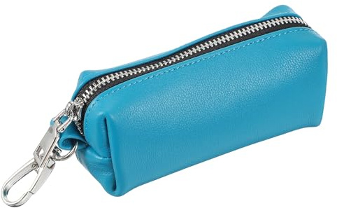 sourcing map Leather Coin Purse, Leather Car Key Holder Bag Hand-held Change Purse Keychain Pouch Small Coin Pouch with Key Ring for Women and Men, Blue