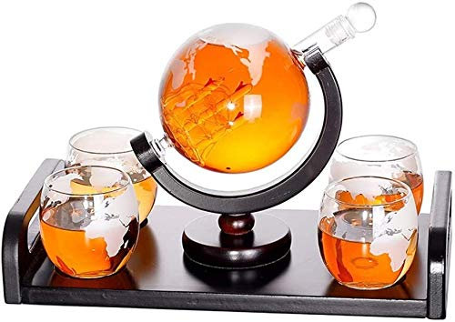 GAOAZHEN Set di Decanter per Whisky da Uomo, caraffa per Whisky da 1000 ml in Vetro soffiato a Bocca e 4 Bicchieri, Set da 300 ml, Decanter per Gin, prugnolo, Bottiglia di Vetro, liquore, Grappa, Vin