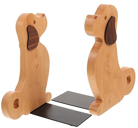 HOUDERCO Holz Buchstützen Einfache Dekorative Buchstützen mit Hundemotiv 2 Stück ohne Grate zur Buchhaltung für Salon und Arbeitszimmer