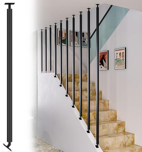 Adjustable Metal Stair Railing Post Side-Mount Balustrade Picket Customizable Wrought Iron Porch Support for Wooden Steps 80cm (2.6ft) - Gold Finish