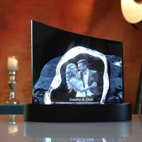 contento | 3D Kristall | Rock mit Clarisso Leuchtsockel | 3D Glasfoto Felsen Laserung | Foto im Glas in 3D | Geschenk als Erinnerung zum Geburtstag, Weihnachten, Hochzeit, persönlich - Premium