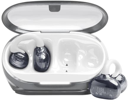 JBL Soundgear Clips True Wireless écouteurs Ouverts sans Fil, SonicArc Design, jusqu'à 32 h d'autonomie Totale, résistance à l'eau et à la poussière IP54, Technologie JBL OpenSound, Ghost White