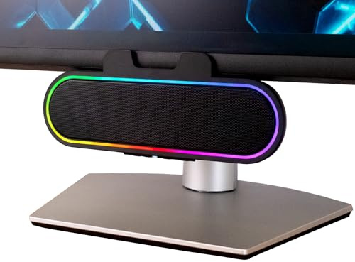 Cyber Acoustics Barre de haut-parleur USB avec lumières LED (CA-2890GX) - Barre de haut-parleur alimentée par USB pour PC et Mac - Lumières LED dynamiques synchronisées à la musique - Pinces à écrans
