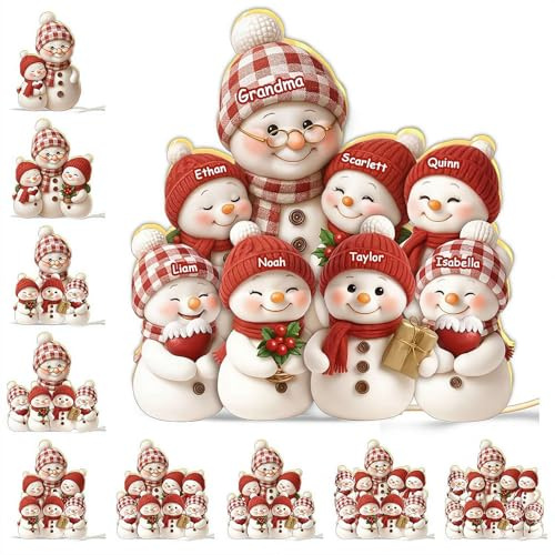 Caja de luz LED personalizada, muñeco de nieve de Navidad, abuela y nietos juntos, caja de luz de muñecos de nieve con nombre, regalos de cumpleaños de Navidad personalizados para abuela, 2D
