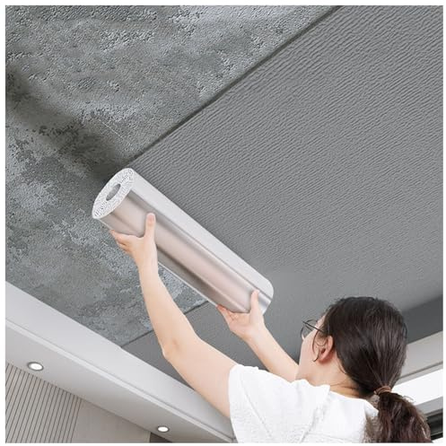 Aeovot Papier Peint de Plafond - Autocollant Mural Masquer Les Imperfections 3D Isolation Thermique Plaque pour Plafond a Coller pour Murs avec Plâtre Écaillé/Humidité