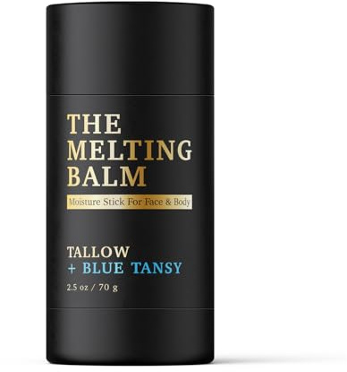The Melting Balm - Tallow + Blue Tansy Moisture Stick for Face & Body | 100% Grass Fed Tallow Balm | Clean Solid Moisturizer for Dry Sensitive Skin | Instant Relief & Continuous Recovery | 2.5 oz