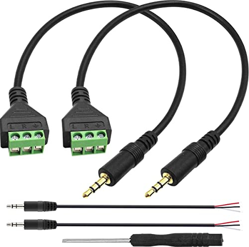 HAAMNING7 3.5mm 1/8inch Stereo Audio Male Jack to AV 3-Screw Balun Terminal Adapter Connector Cable, Speaker Wire Solderless Terminal Block Cord 30cm (3.5mm M/ 3pin), 2 PCS