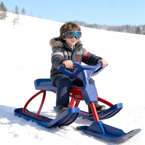 Sushangmao Slitta Sterzante/Slitta da Corsa Fino A 100 kg, con Maniglia di Sterzo E Doppi Freni, Slitta da Neve con Telaio in Acciaio Resistente E Durevole per Adulti, Sport Invernali A