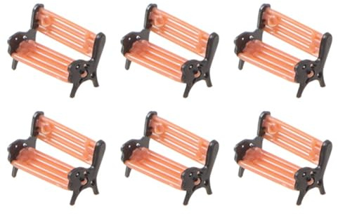 UKCOCO Lot de 6 Bancs Miniatures Orange en Plastique Léger pour Maison de Poupée, Accessoires Décoratifs Réalistes pour DIY et Décoration de Bac à Sable
