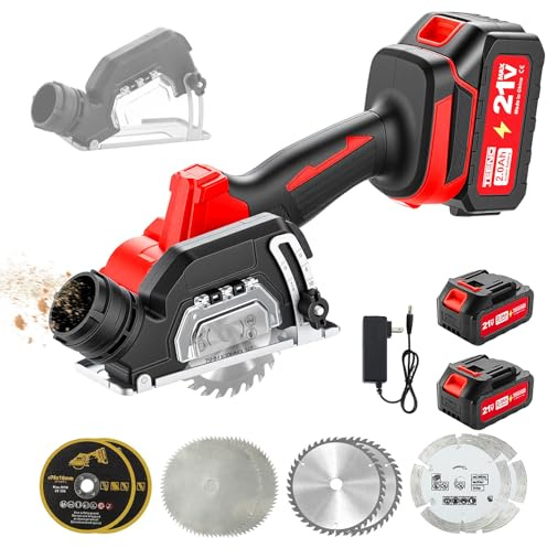 TEENO Sierra Circular con Guia, Mini Sierra Circular de Mano 20000RPM, Profundidad de Corte AjustableProfundidad de Corte Ajustable, 2 Baterías De 2,0Ah, Motor de Cobre Puro, Ideal para Cortar Madera