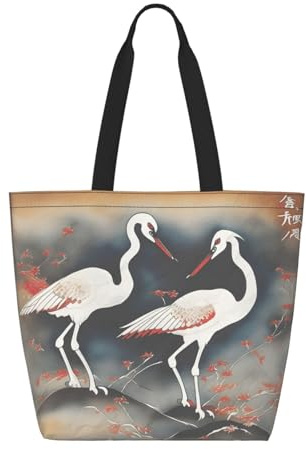 YIJIAYUN DuPont - Bolsa de papel reutilizable con dos grúas japonesas volando pintura tradicional de mano o de hombro, ligera, plegable