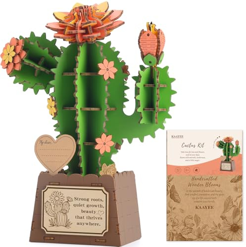 Blumuze Puzzles 3D en Bois, Bouquet De Fleurs en Bois pour Adultes, 3D Puzzle Fleurs Cadeaux pour Femmes Maman Ami sur Son Anniversaire, Noël, Saint-Valentin, Fête De La Mère (Cactus)