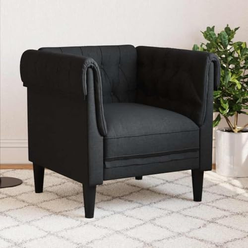 fadaoet Chesterfield-Sessel Schwarz Stoff, 78,5x74,5x74,5 cm, gemütlich gepolstert, robuste Stützbeine, ideal zum Wohnen, Lesen, Fernsehen, stilvoller Sitzkomfort