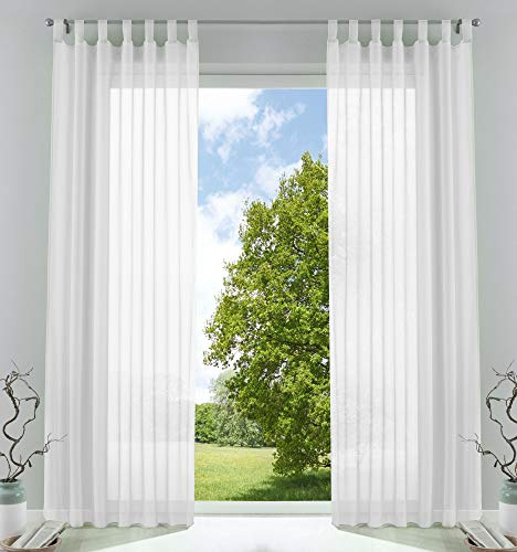Voile Gardine Schlaufenschal 2er-Set transparent Weiß 245x140 »Bern« | Schlaufen abtrennbar für Gardinenschiene, eingenähtes Kräuselband, Bleibandabschluss, 100 % Polyester-Voile, waschbar 40 °C