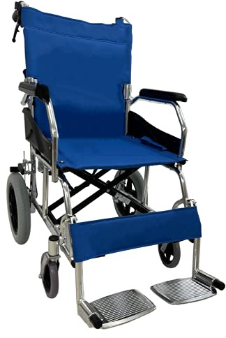 Sedia a Rotelle -CARROZZINA DISABILI leggera e pieghevole in acciaio cromato con freno per transito anziani e disabili -Barre posteriori anti ribaltamento- Funzione leva per gradini