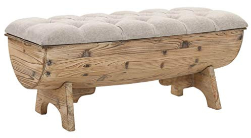 Tidyard fassförmige Aufbewahrungsbank, Polsterbank mit stauraum, Tannenholz + Stoff, Cremefarben und Braun, 103 x 51 x 44 cm