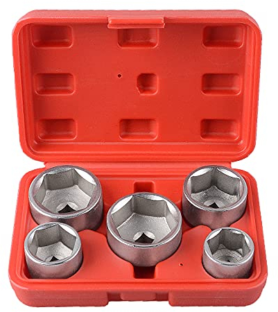 DAYUAN Ölfilterschlüssel Entferner Alu Ölfilterkappen Satz Steckschlüssel Set, 5-teilig, 3/8-Zoll-Antrieb, 24, 27, 32, 36, 38 mm, Cr-V 6pt