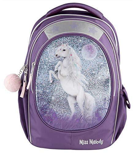 Depesche 10776 Miss Melody - Schulrucksack mit Pferde-Motiv, lila Schul-Ranzen, ca. 44 x 34 x 24 cm, 19,6 Liter / 980 g, viele Fächer, Rücken belüftet und gepolstert, Träger verstellbar