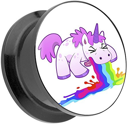 Taffstyle Ohr Plug Flesh Tunnel Piercing Ohrpiercing Kunststoff Schraub Schraubverschluß mit Picture Motiv kotzendes Einhorn